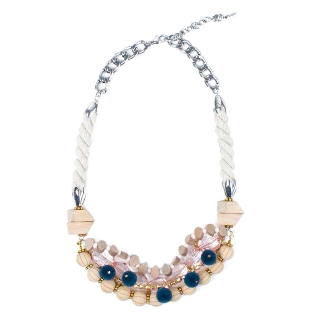 NEW Pom Pom and Wood Beaded Necklace